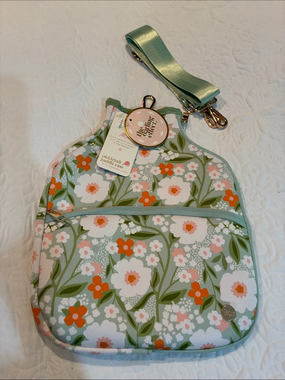 NWT THE DARLING EFFECT Pickle Ball Floral Crossbody Bag in Sage Green -